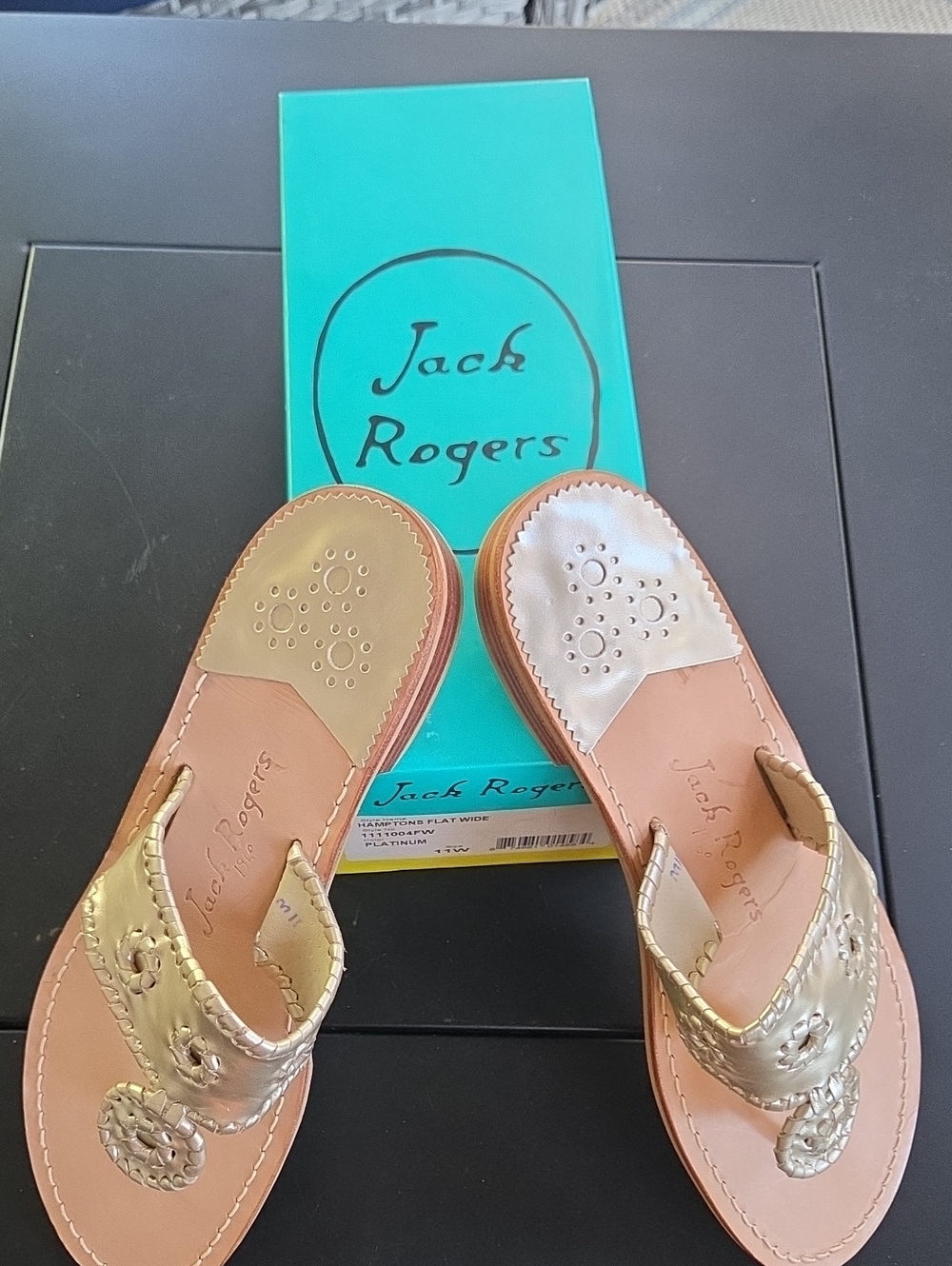 Jack Rogers Gold Metallic Leather Thong Sandals - Women's. Size 11W